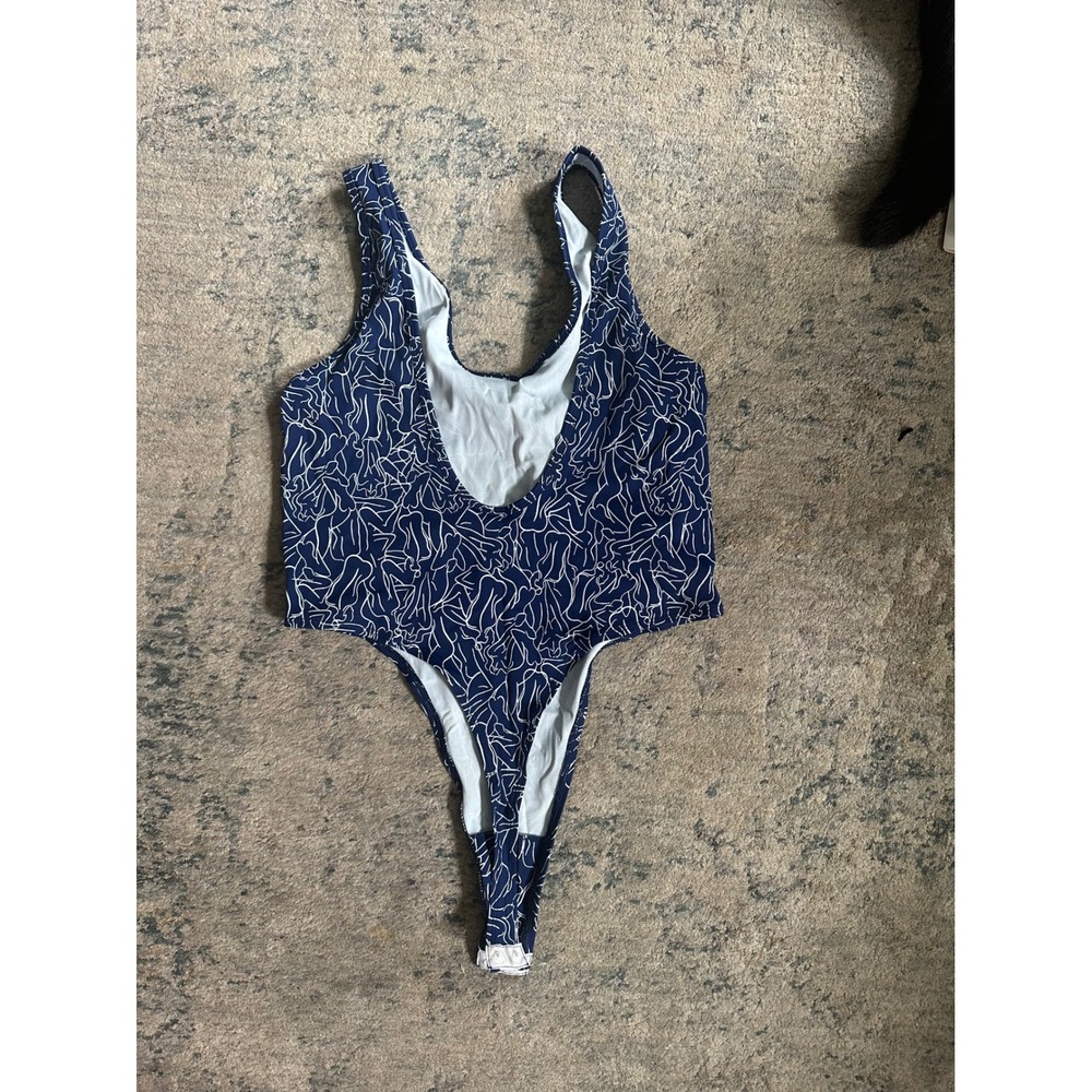 SEFI Silhouette Bodysuit Navy White High Cut Thong Snap Gusset Limited Edition - Picture 6 of 9